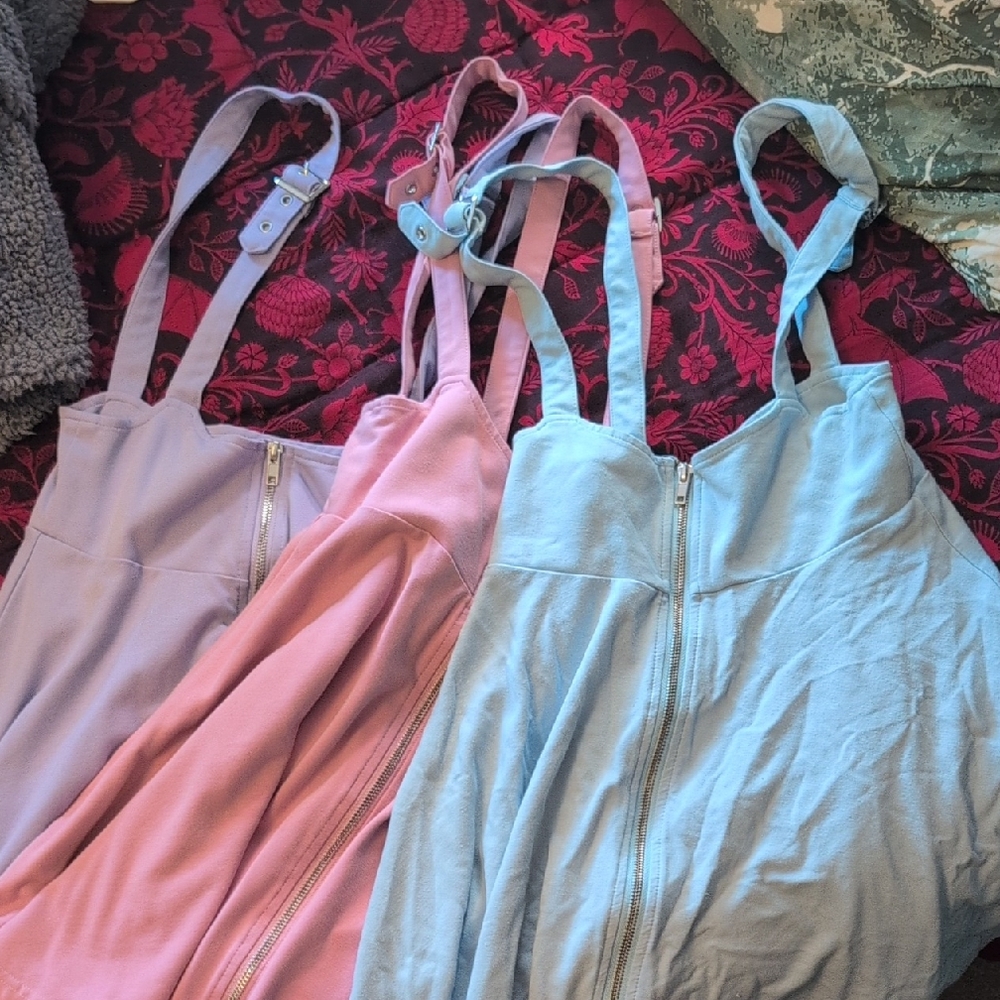Killstar Purple,Light Blue, And Pink Zipper Up Overall Dresses